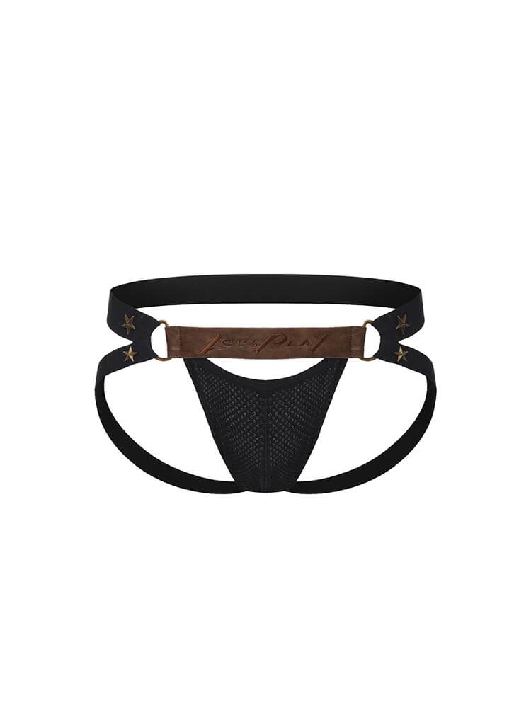 Men's Sexy Leather Embroidered Jockstrap
