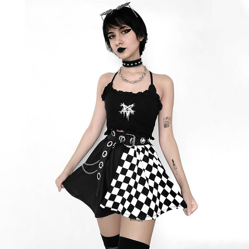 Checkerboard Split Gothic Mini Skirt