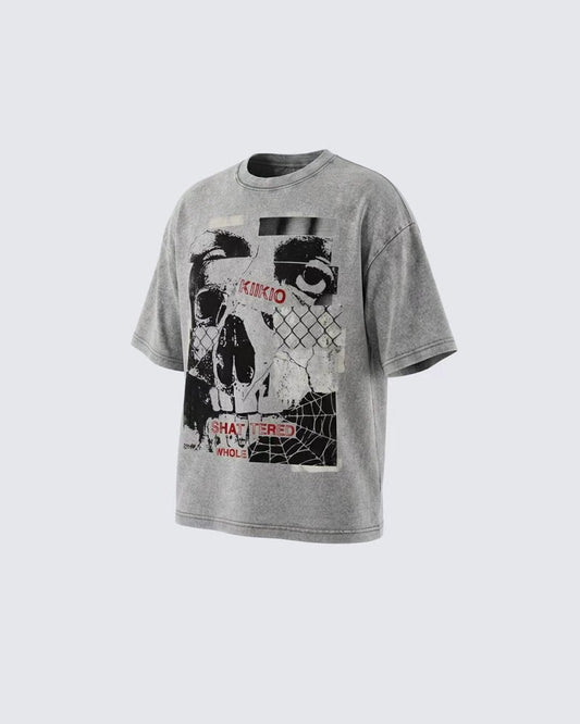 Vintage Washed Skull Graphic Oversized T-Shirt