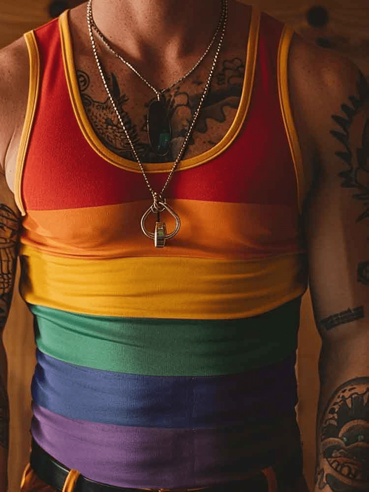 Men's Rainbow Flag Print Slim Fit Tank Top