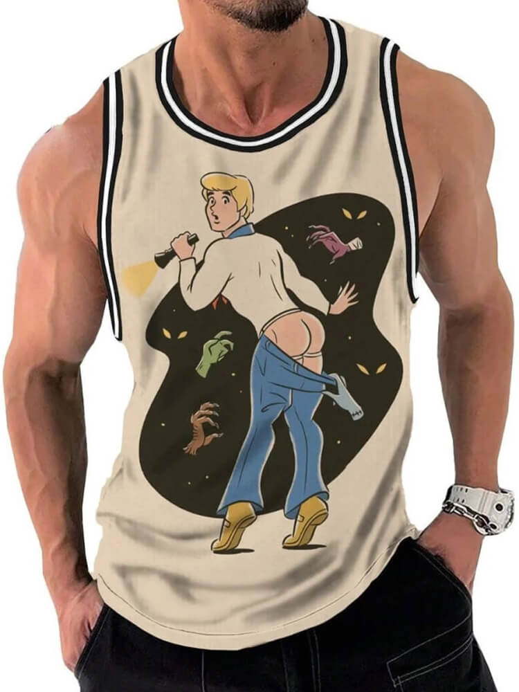 Men's Ghost Hand Pull Down Pants Print Tank Top