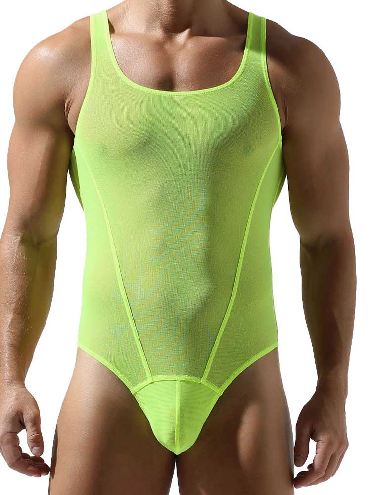 Men's Mesh Solid Color Fitness Bodysuit