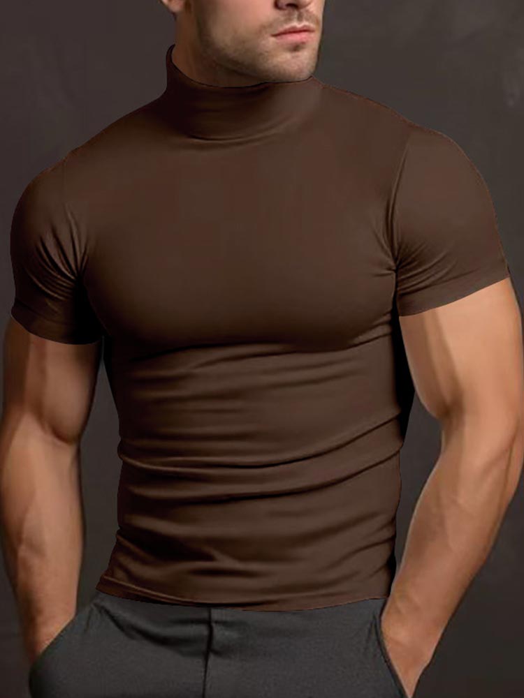 Men's Solid Color Short-sleeved High-neck T-shirt