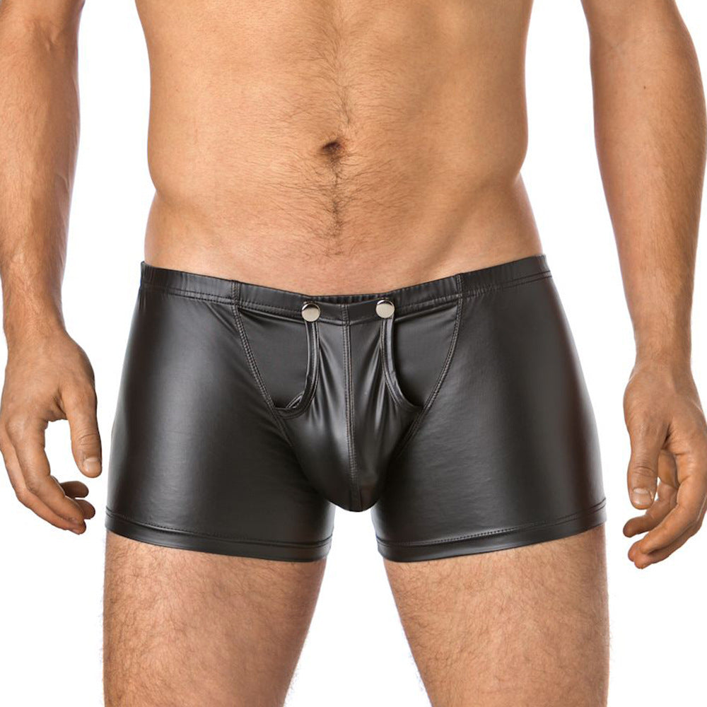 Men's Button Patent Leather Boxer Briefs