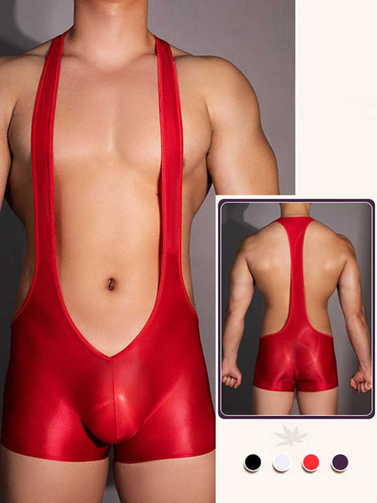 Men's U-Shaped Solid Color Strap Boxer Bodysuit