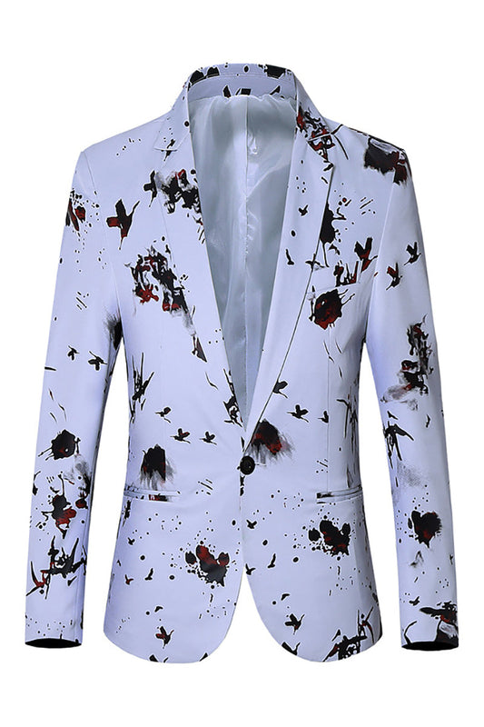 Ink Painting Printing Lapel Collar Vintage Semi Formal Blazer