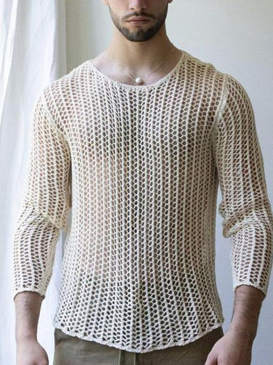 Men's Hollow Black Loose Long Sleeve Top