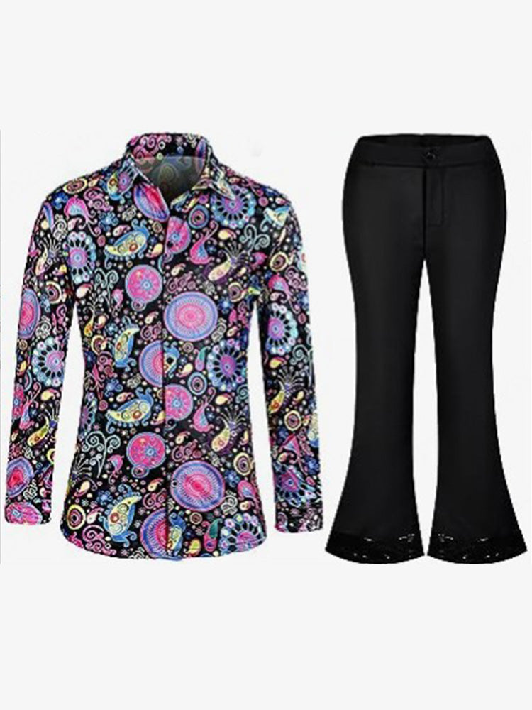 Men's 70s Disco Retro Floral Shirt Trousers