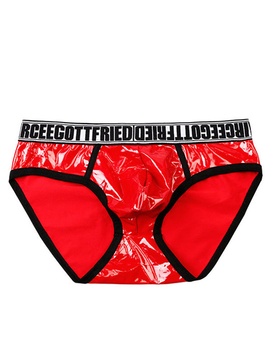 Polyester Sexy U Convex Low Waist Faux Leather Briefs