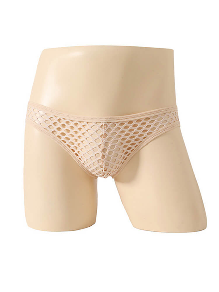 Men's Sexy Hollow Fishnet Solid Color Mesh Briefs