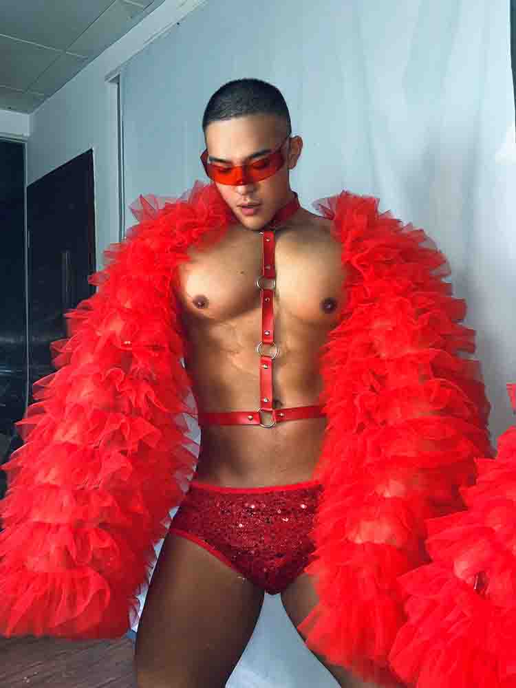 Red Puff Sleeve Jacket Performance Costume Set