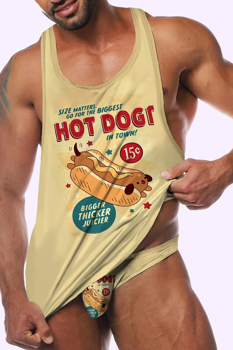 Men's Hot Dog Graphic Letter Print Tank Top