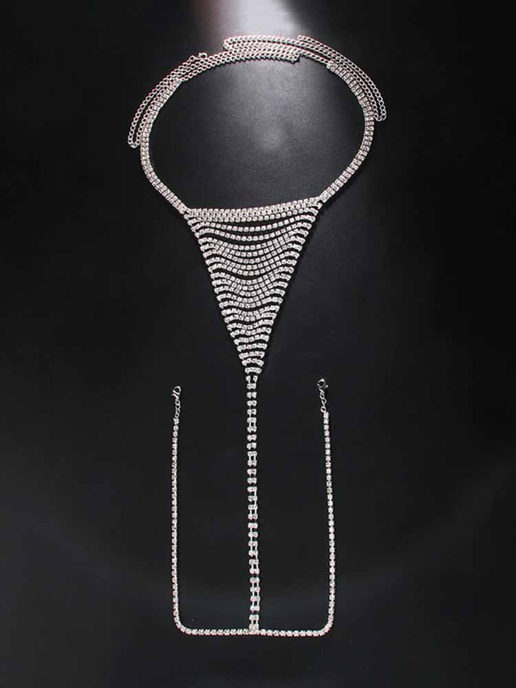 Fashion Rhinestone Metal Chain Thong