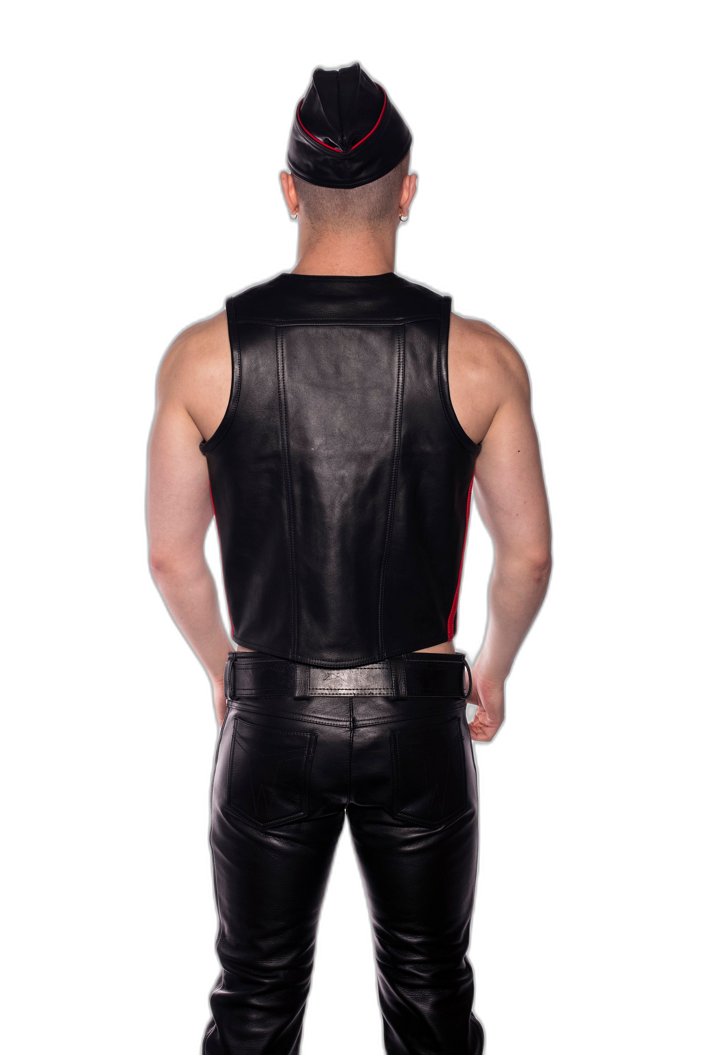 Prowler RED Leather Vest Waistcoat Black with Red Side Stripe