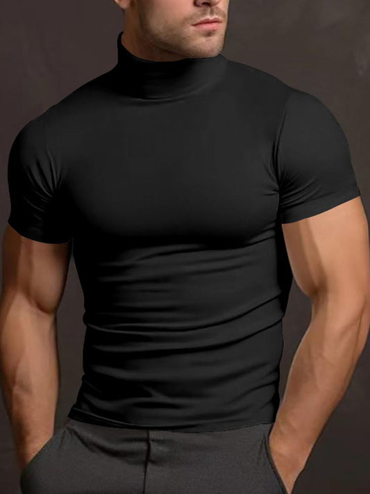 Men's Solid Color Short-sleeved High-neck T-shirt
