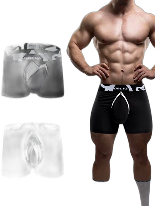 Men's Detachable Pouch Easy-Access Open Fly Modal Split-Crotch Boxers Briefs