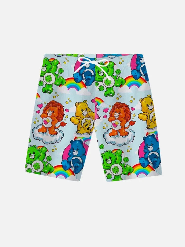 Men's Casual Cartoon Bears Rainbow Print Shorts