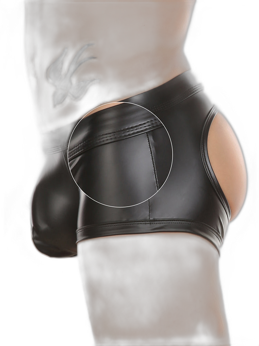 2-pack Men's Leather Hollow Hip-revealing Large Pouch Boxer Briefs