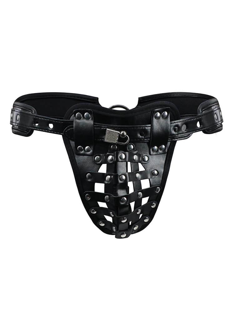 Men's Faux Leather Chastity Lock Sexy Thong