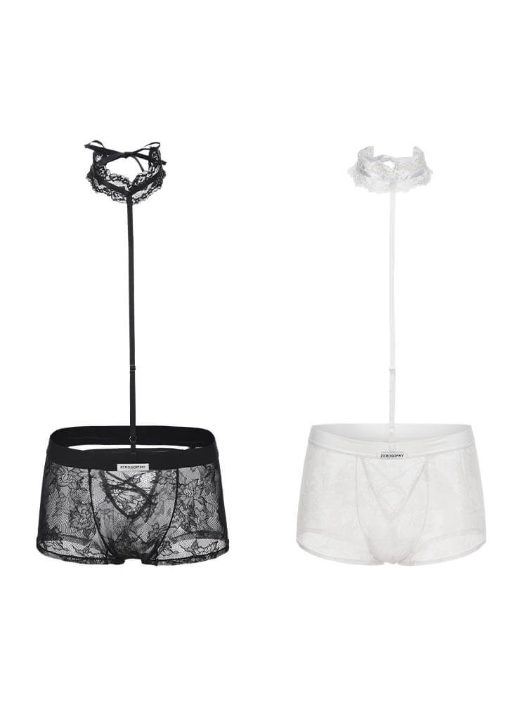 Men's Sexy See-Through Lace Halter-Neck Boxer Briefs