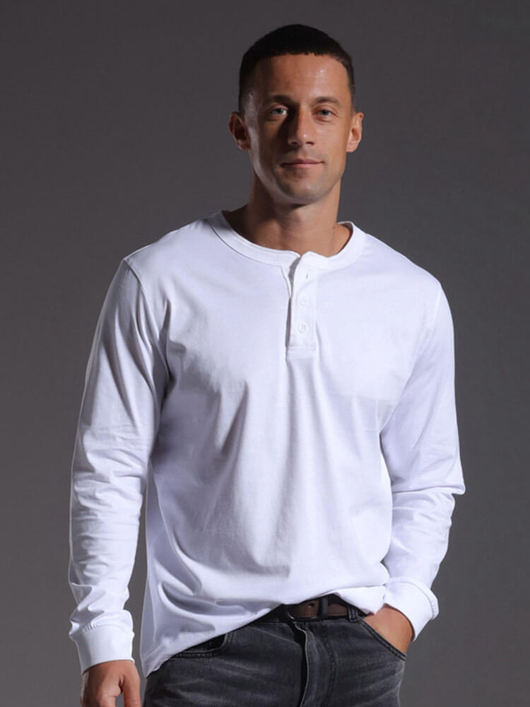 Men's Casual Vintage Long-Sleeve Henley Shirt
