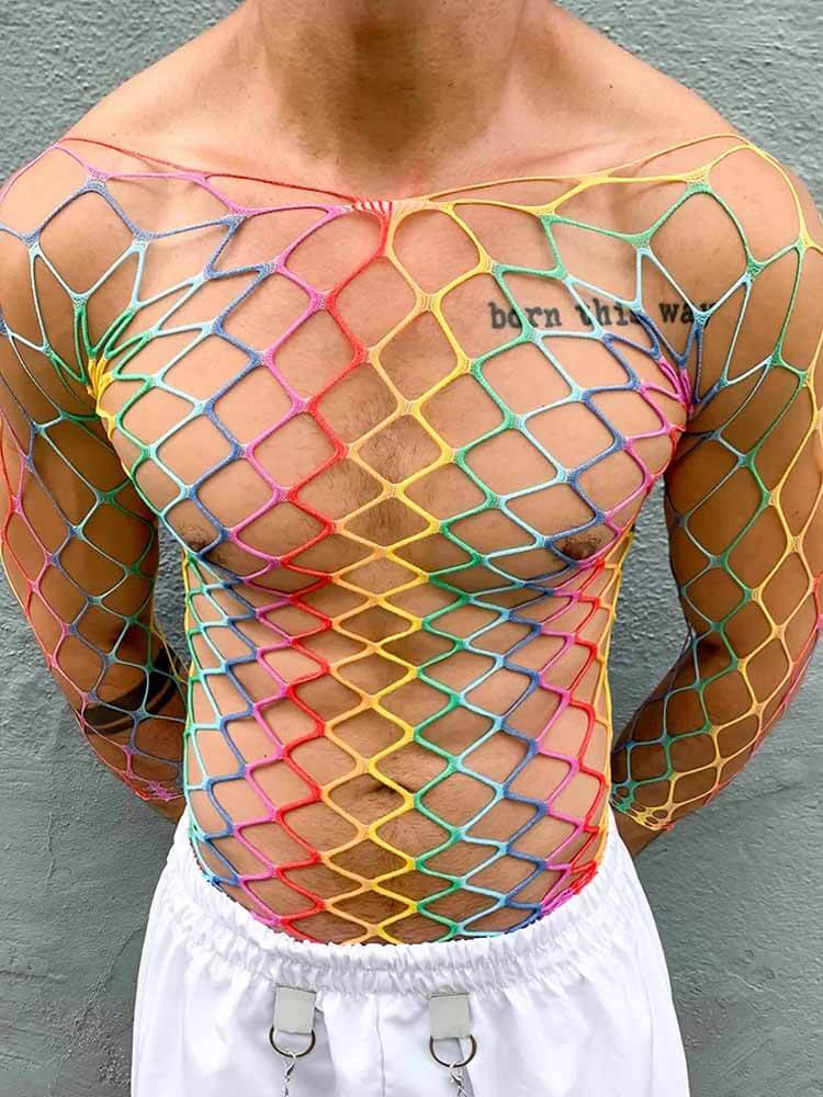 Rainbow Fishnet See-Through Top