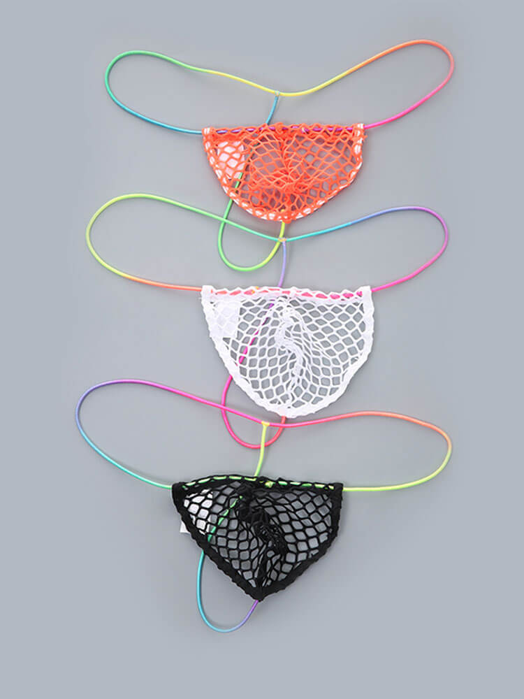 Men's Low Waist Sexy Rainbow String Fishnet Thong