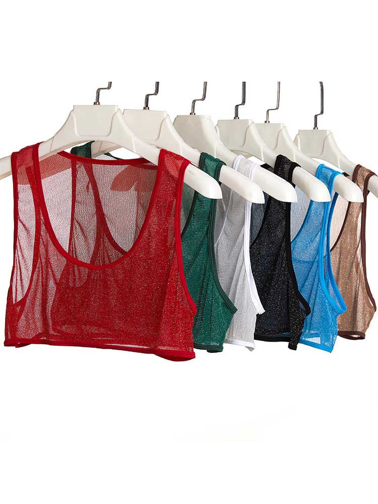 Men's Shiny Sheer Mesh Crop Vest