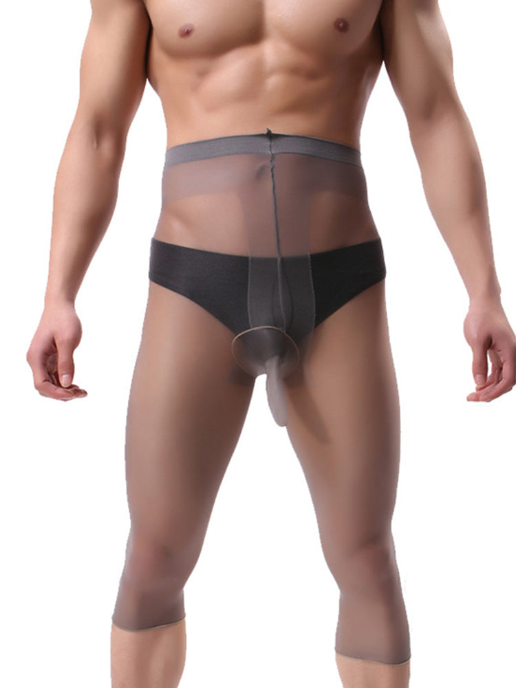 Men's Transparent Silky Cropped Pantyhose