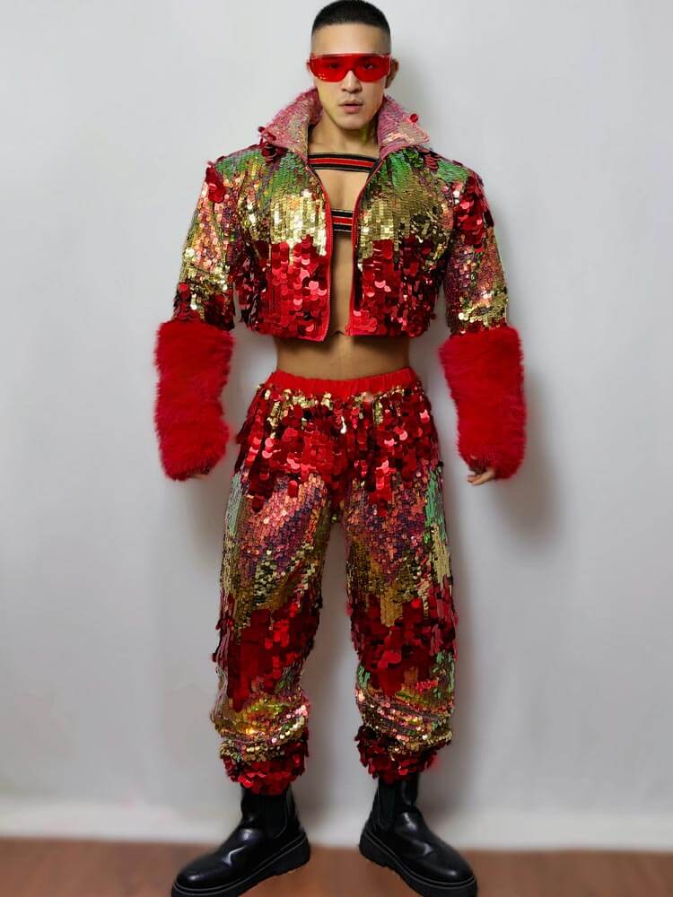 Men's Y2K Multicolor Sequin Performance Costume Set