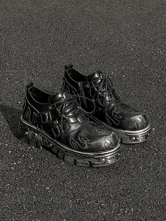 Gothic Skull Flame Buckle Platform Boots