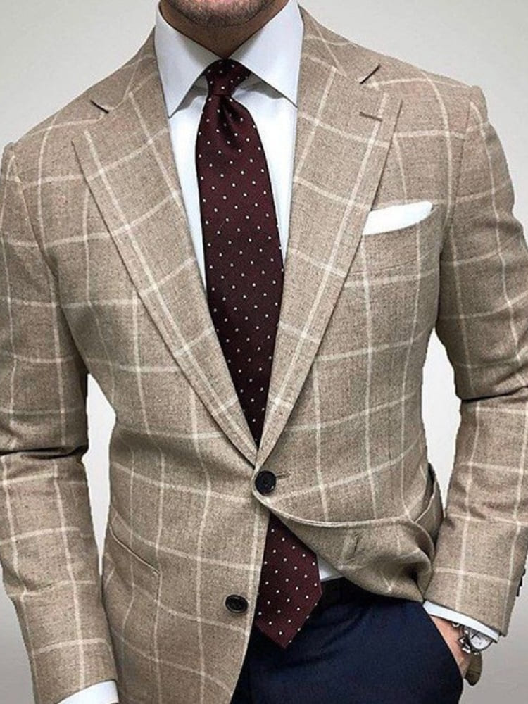 Men's Plaid Lapel Long Sleeve Blazer