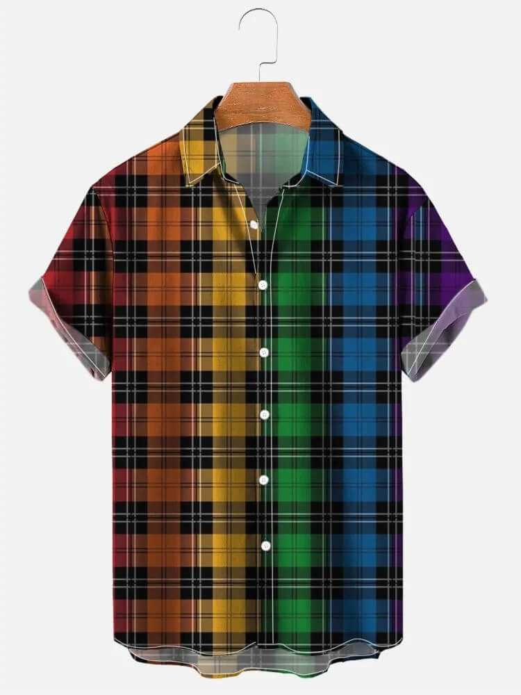 Men's Rainbow Plaid Stripes Lines Print Shirt