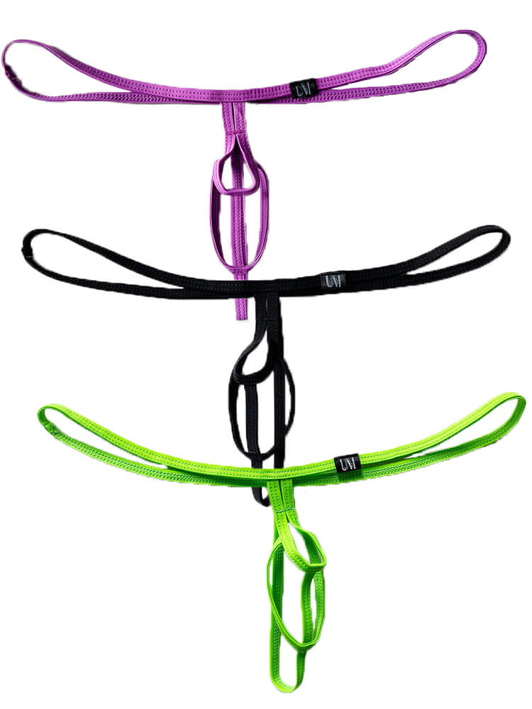 3-Pack Men's Sexy Elastic Strap Hollow Solid Color Thongs