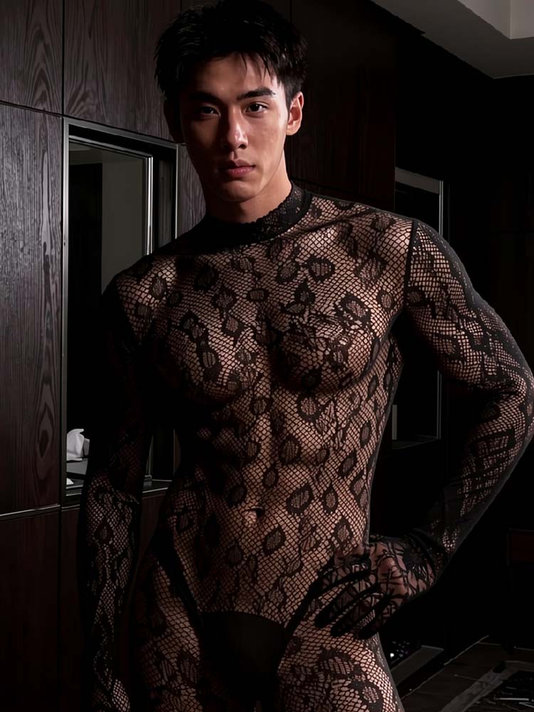 Men's Sexy Sheer Cut-Out Fishnet Bodysuit