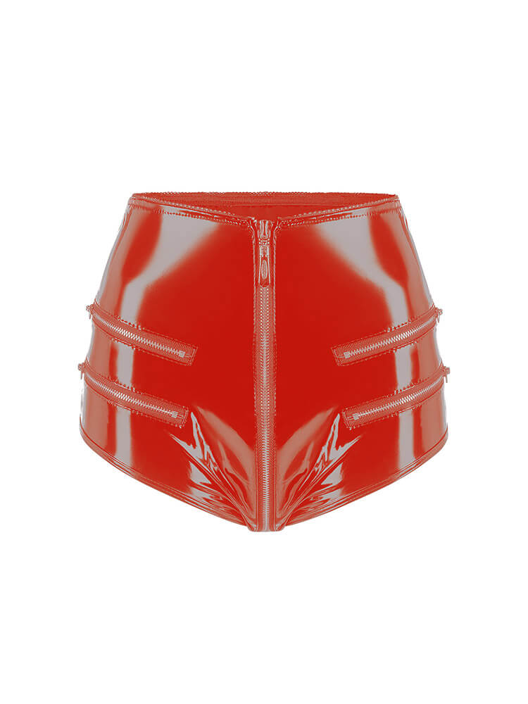 Men's Sexy Zippered PVC Patent Leather Shorts