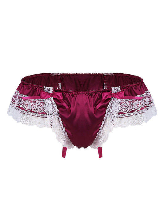 Men's Open Hip Lace Spandex Thong - Red