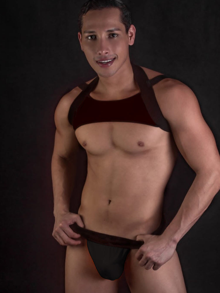 Men's Solid Color Chest Strap Jockstrap Set