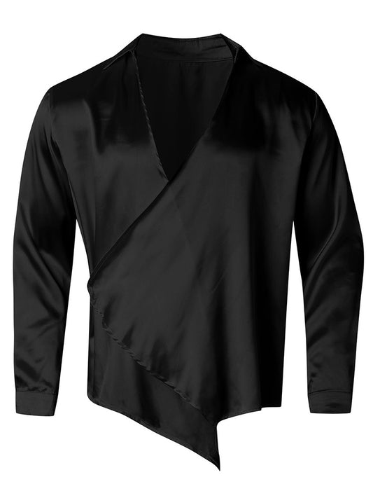 Men's Loose Fit Long Sleeve Silk Shirt