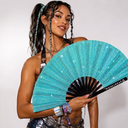 Turquoise Glitter XL Festival Fan