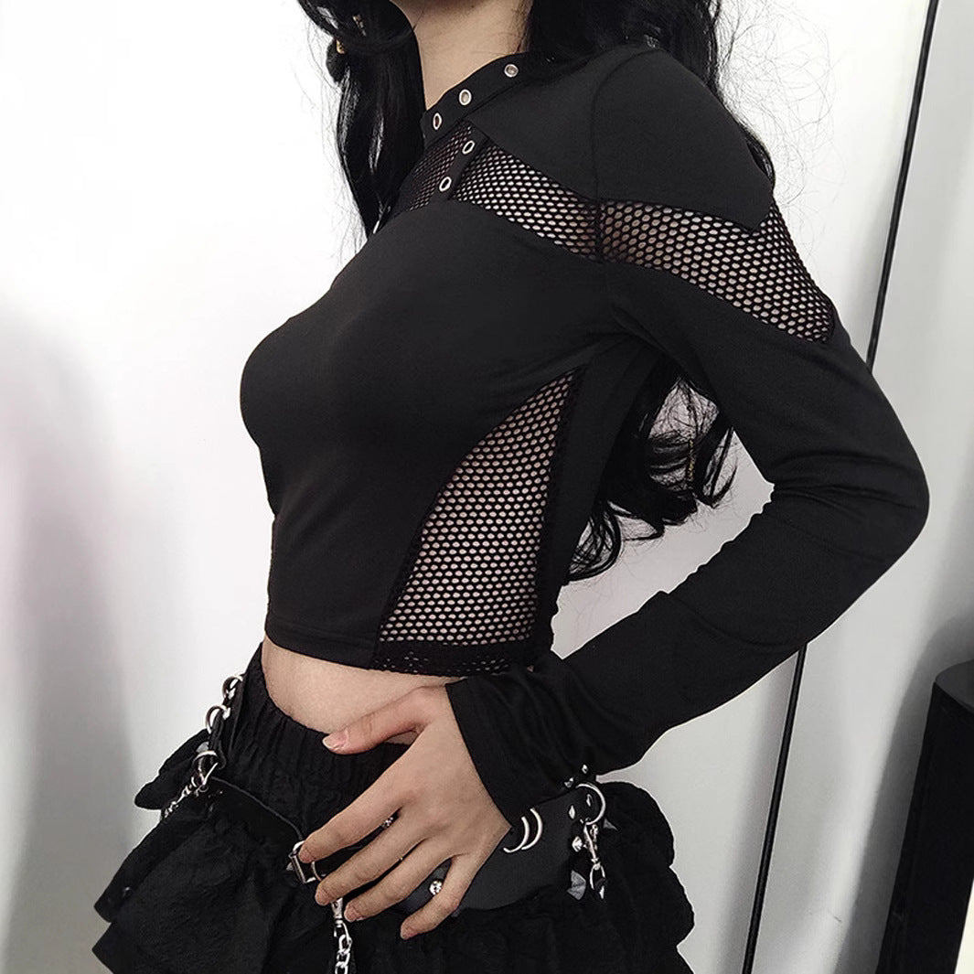 Goth Mesh Long Sleeve Crop Top