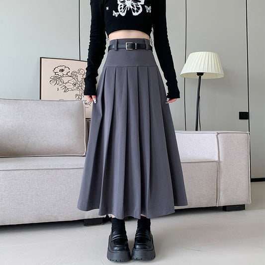 Femboy Belt Pleated Midi Skirt