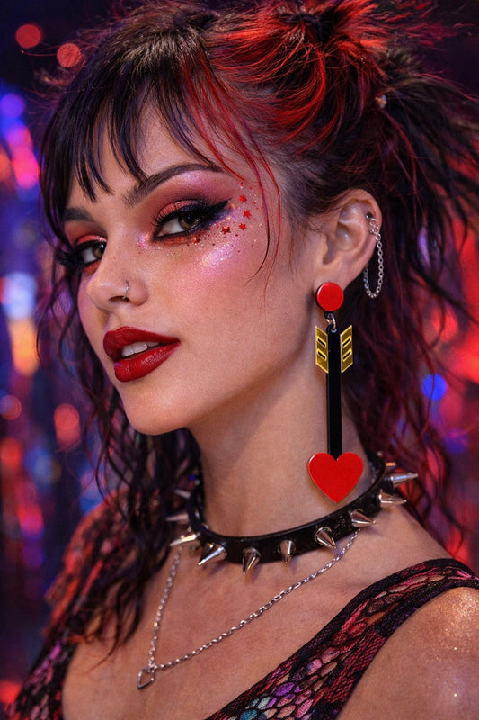 Red Heart Arrow Drop Earrings