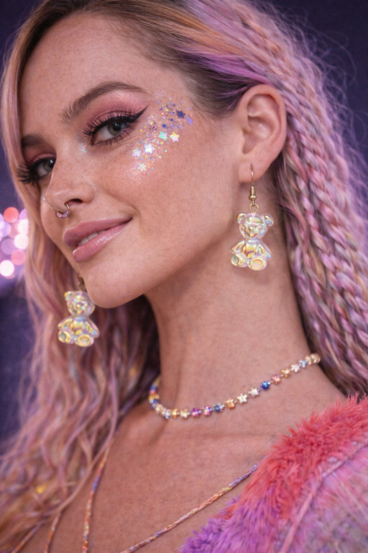 Iridescent Bear Drop Earrings