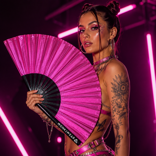 Hot Pink Shimmer Metallic XL Festival Fan