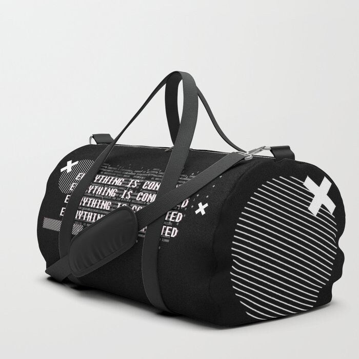 Black Everything is Connected Duffle Bag