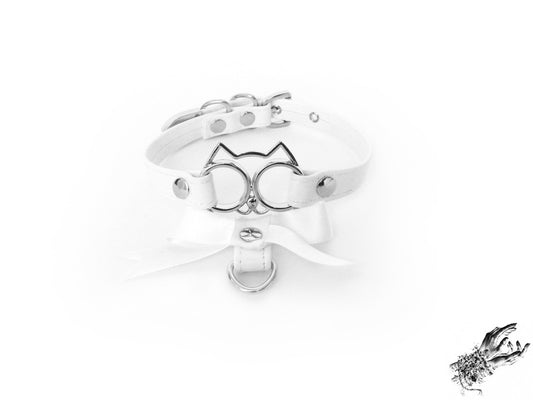 White Cat Ribbon Choker - REGULAR SIZE