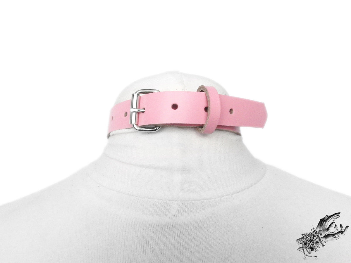 Pink Leather O Ring Choker