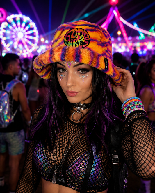 Neon Tiger Stripe Furry Bucket Hat