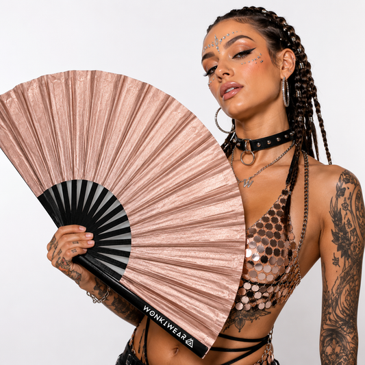 Rose Gold Shimmer Metallic XL Festival Fan